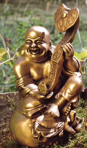 Happy Buddha mit Sitar, aus Messing, 18 cm